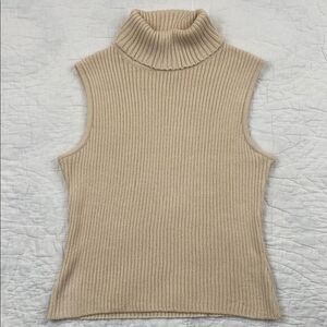 Vintage St. John Sport Essential Ribbed Tan Sleeveless Turtleneck Sweater size M